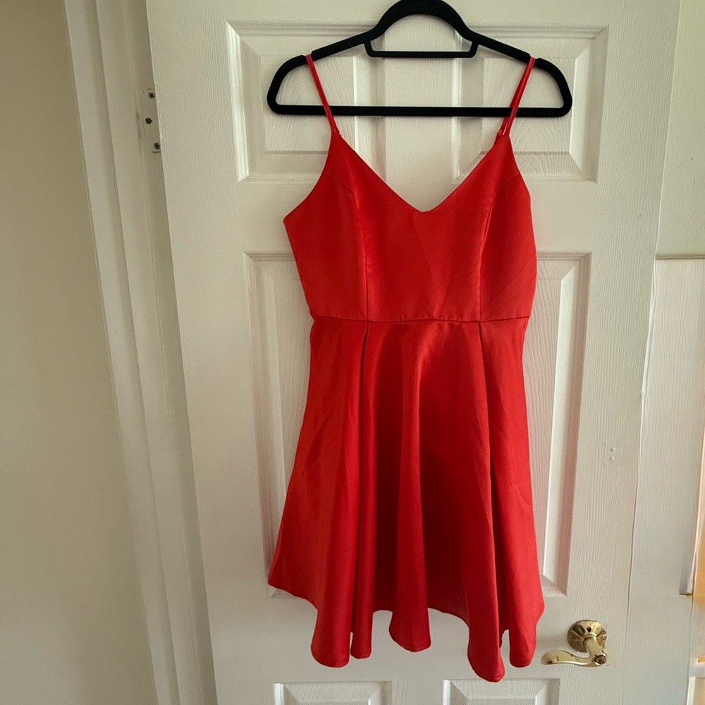 Red pocketed fit & flare mini dress